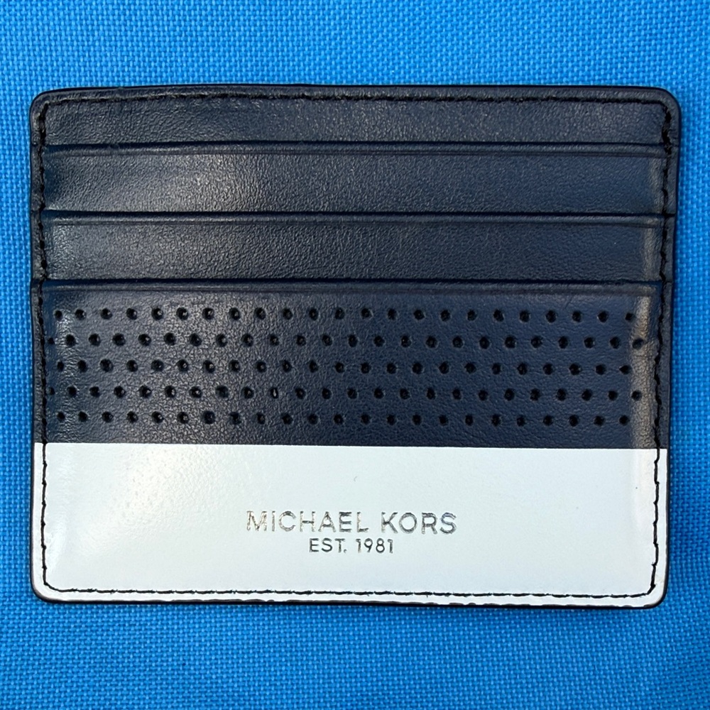 Michael Kors Perforated Navy and White Card Holder